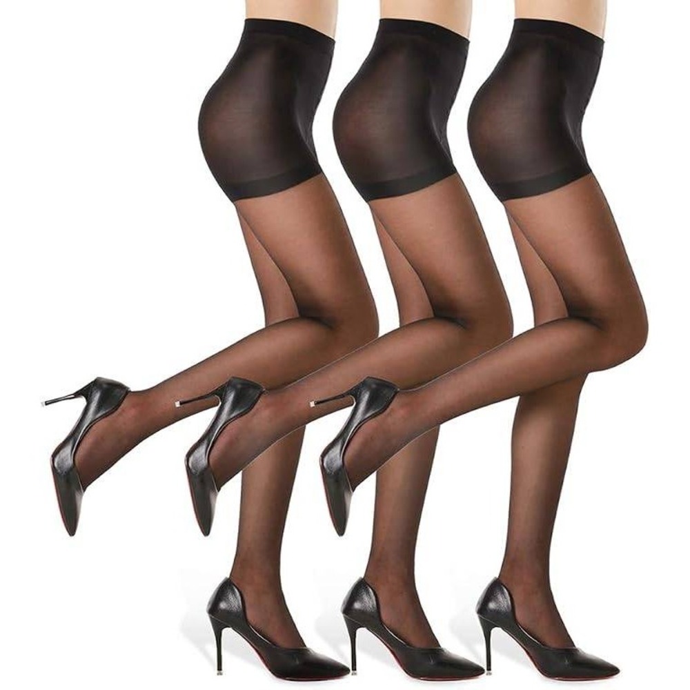 G&Y 3 Pairs Women's XL Black Sheer Tights 20D Control Top Pantyhose